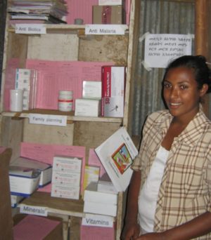 HEWs in Ethiopia travel to the health center to receive their products for their patients