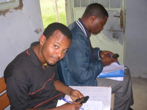 Data collectors in Ethiopia practice using mobile phones for the 2010 baseline assessment. 